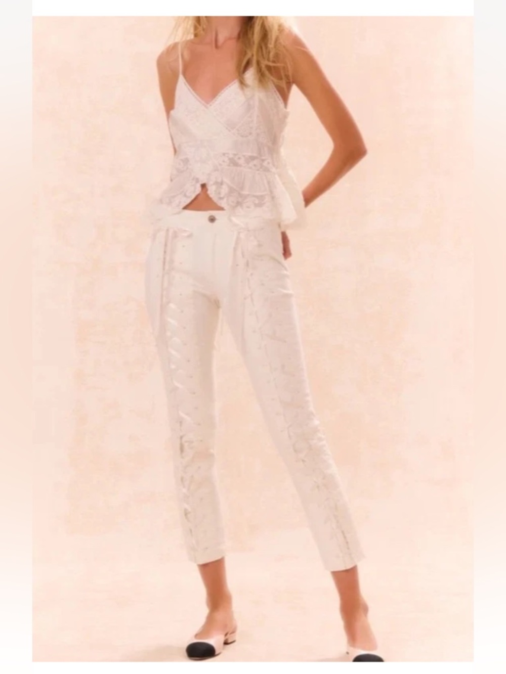 NEW! NWT LoveShackFancy Lace-Up Doro Pant in Cream Size 24